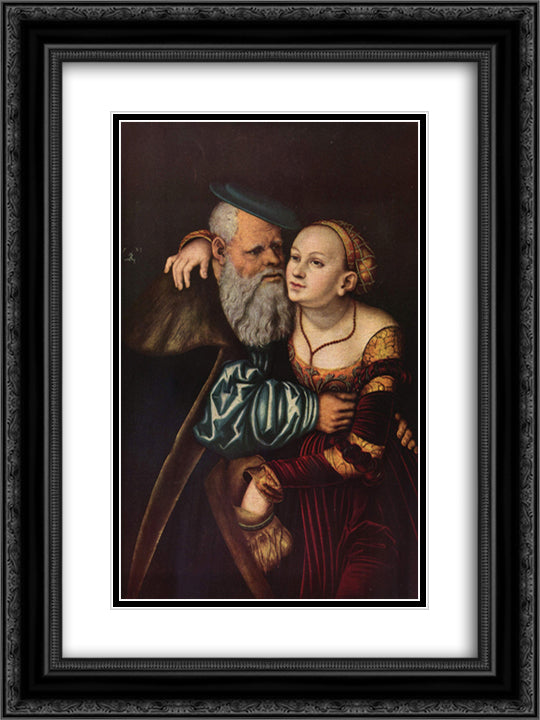 The old man in love 18x24 Black Ornate Wood Framed Art Print Poster with Double Matting by Cranach the Elder, Lucas