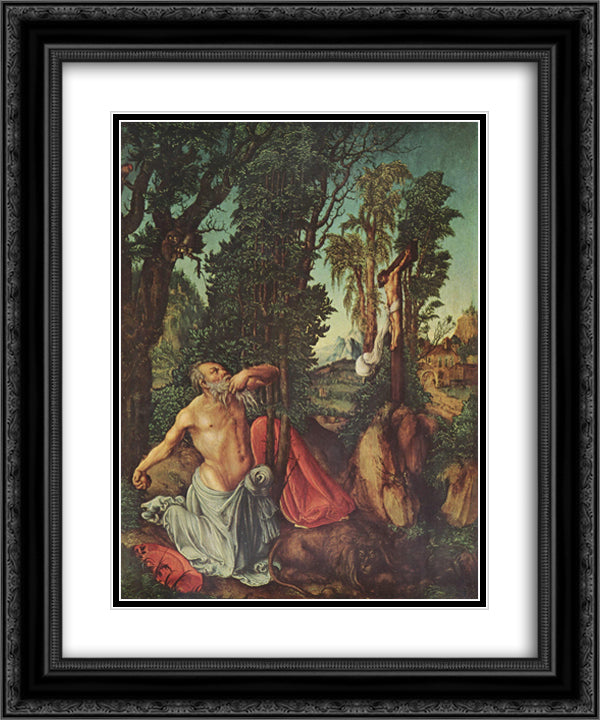 The Penitence of St. Jerome 20x24 Black Ornate Wood Framed Art Print Poster with Double Matting by Cranach the Elder, Lucas