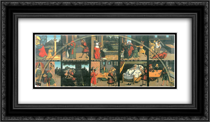 The Ten Commandments 24x14 Black Ornate Wood Framed Art Print Poster with Double Matting by Cranach the Elder, Lucas