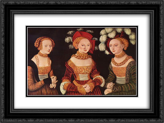 Three princesses of Saxony, Sibylla, Emilia and Sidonia, daughters of Duke Heinrich of Frommen 24x18 Black Ornate Wood Framed Art Print Poster with Double Matting by Cranach the Elder, Lucas
