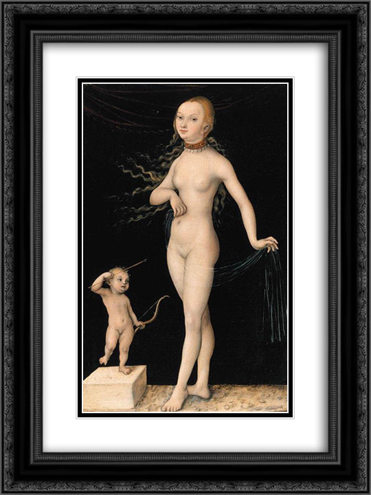 Venus and Cupid 18x24 Black Ornate Wood Framed Art Print Poster with Double Matting by Cranach the Elder, Lucas