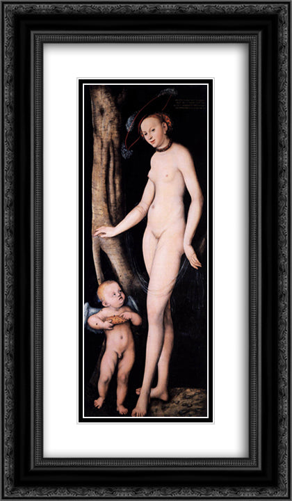 Venus and Cupid with a Honeycomb 14x24 Black Ornate Wood Framed Art Print Poster with Double Matting by Cranach the Elder, Lucas