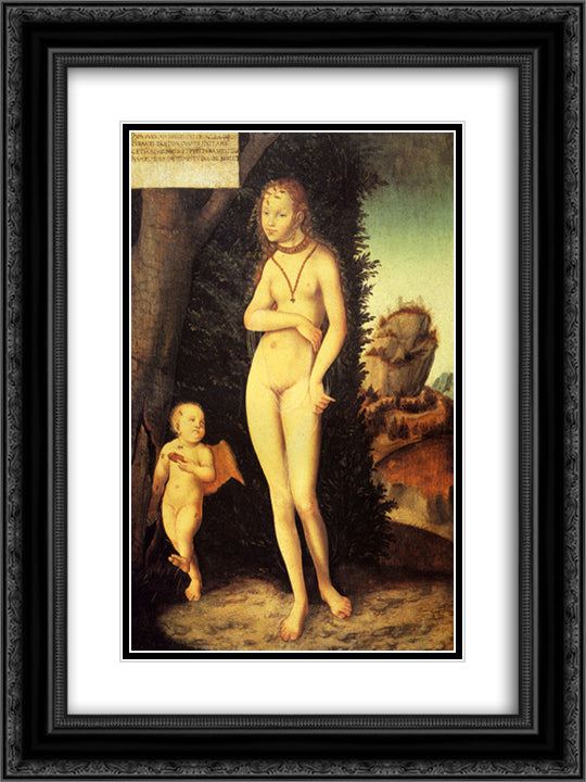 Venus with Cupid the Honey Thief 18x24 Black Ornate Wood Framed Art Print Poster with Double Matting by Cranach the Elder, Lucas