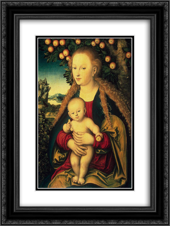 Virgin and Child under an Apple Tree 18x24 Black Ornate Wood Framed Art Print Poster with Double Matting by Cranach the Elder, Lucas