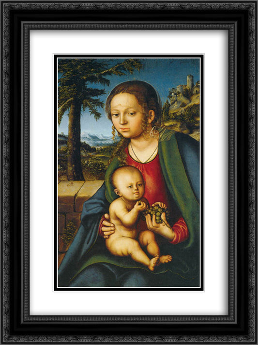 Virgin and Child with a Bunch of Grapes 18x24 Black Ornate Wood Framed Art Print Poster with Double Matting by Cranach the Elder, Lucas