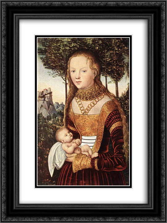 Young mother with child 18x24 Black Ornate Wood Framed Art Print Poster with Double Matting by Cranach the Elder, Lucas