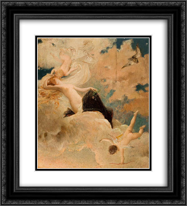 An ethereal beauty with putti in the clouds 20x22 Black Ornate Wood Framed Art Print Poster with Double Matting by Merson, Luc Olivier