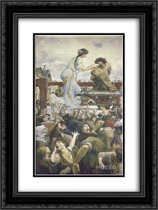Esmeralda and Quasimodo 18x24 Black Ornate Wood Framed Art Print Poster with Double Matting by Merson, Luc Olivier