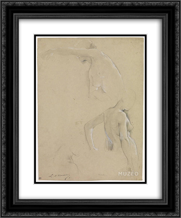 female nude studies, a mid-body 20x24 Black Ornate Wood Framed Art Print Poster with Double Matting by Merson, Luc Olivier