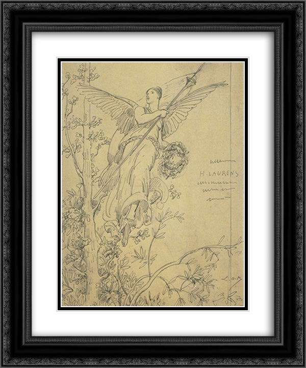 Frontispiece with winged woman 20x24 Black Ornate Wood Framed Art Print Poster with Double Matting by Merson, Luc Olivier