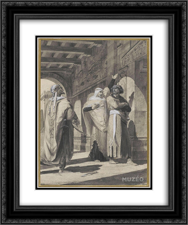 Girart de Roussillon converted by his wife Ameline 20x24 Black Ornate Wood Framed Art Print Poster with Double Matting by Merson, Luc Olivier