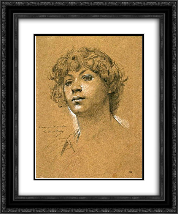 Head of young woman 20x24 Black Ornate Wood Framed Art Print Poster with Double Matting by Merson, Luc Olivier
