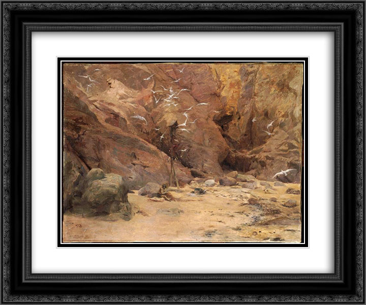 Hermit in Seaside 24x20 Black Ornate Wood Framed Art Print Poster with Double Matting by Merson, Luc Olivier