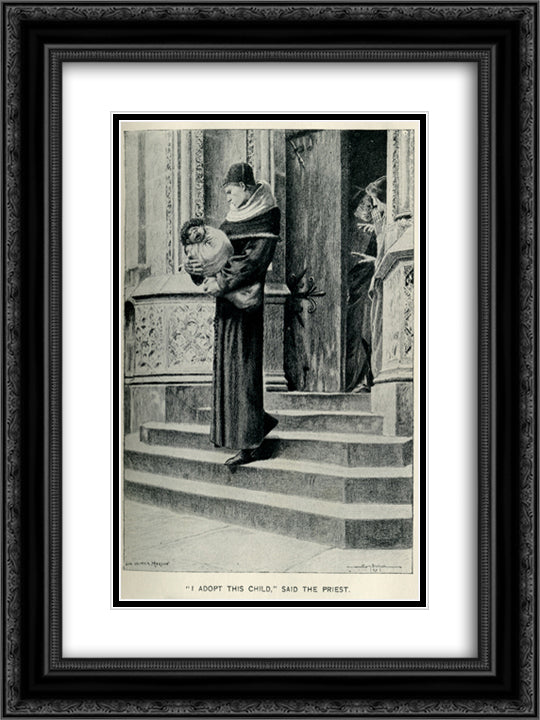 I adopt this child said the priest 18x24 Black Ornate Wood Framed Art Print Poster with Double Matting by Merson, Luc Olivier