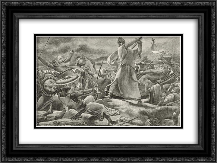 In the Thick of Battle, a Melee 24x18 Black Ornate Wood Framed Art Print Poster with Double Matting by Merson, Luc Olivier