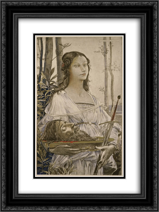Judith 18x24 Black Ornate Wood Framed Art Print Poster with Double Matting by Merson, Luc Olivier