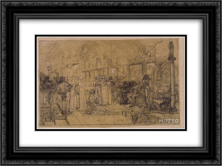 Men and women singing and playing music 24x18 Black Ornate Wood Framed Art Print Poster with Double Matting by Merson, Luc Olivier