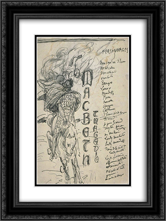 Projet de frontispice pour Macbeth avec un cavalier galopant, de face 18x24 Black Ornate Wood Framed Art Print Poster with Double Matting by Merson, Luc Olivier