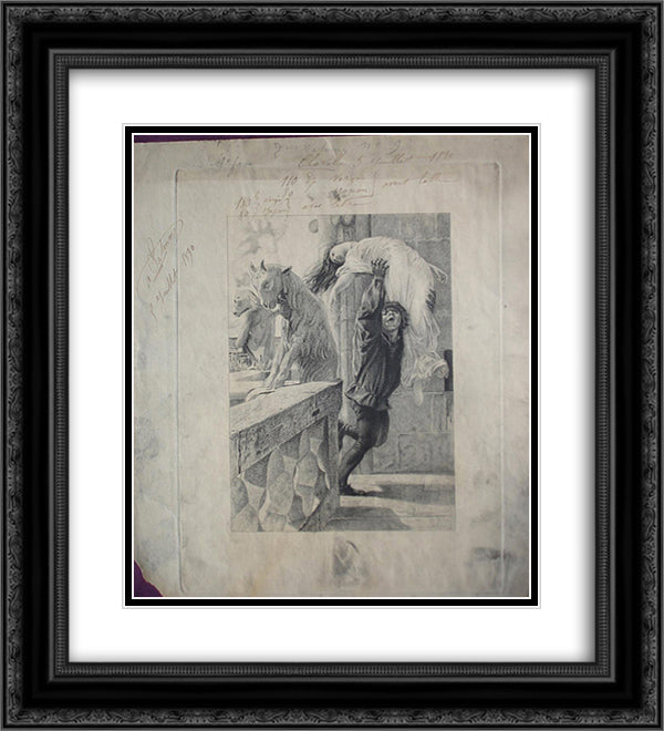 Quasimodo rescuing Esmeralda 20x22 Black Ornate Wood Framed Art Print Poster with Double Matting by Merson, Luc Olivier