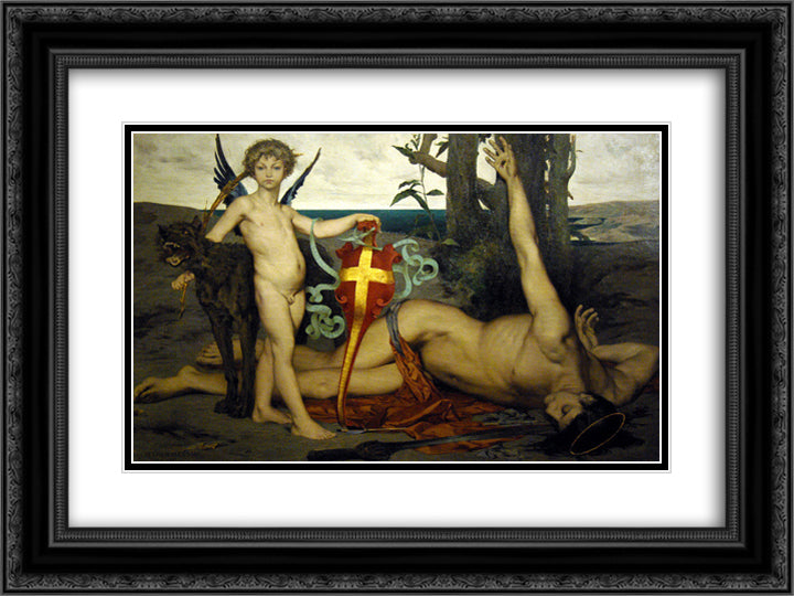Saint Edmund the Martyr King of England 24x18 Black Ornate Wood Framed Art Print Poster with Double Matting by Merson, Luc Olivier