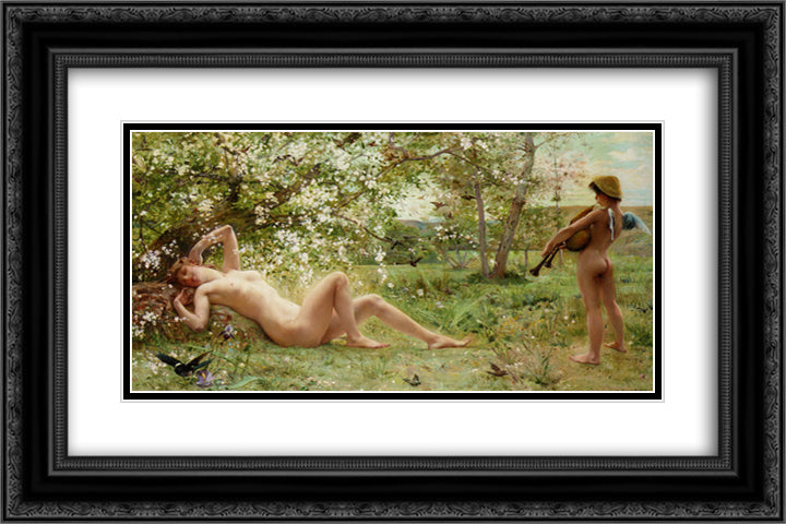 Springtime Awakening 24x16 Black Ornate Wood Framed Art Print Poster with Double Matting by Merson, Luc Olivier