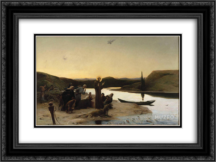 St Francis of Assisi Preaching to the Fish 24x18 Black Ornate Wood Framed Art Print Poster with Double Matting by Merson, Luc Olivier