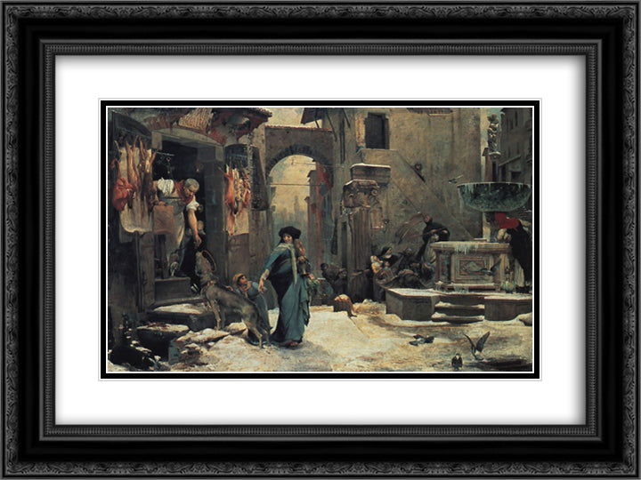 The Wolf of Agubbio 24x18 Black Ornate Wood Framed Art Print Poster with Double Matting by Merson, Luc Olivier