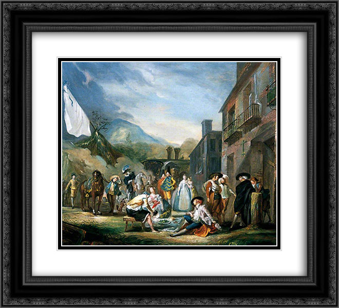 A Picnic at a Country Town 22x20 Black Ornate Wood Framed Art Print Poster with Double Matting by Paret y Alcazar, Luis