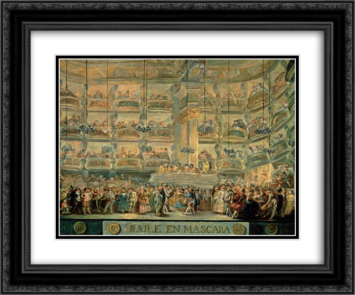 Baile en mascara 24x20 Black Ornate Wood Framed Art Print Poster with Double Matting by Paret y Alcazar, Luis