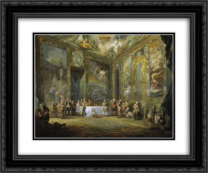 Charles III Dining before the Court 24x20 Black Ornate Wood Framed Art Print Poster with Double Matting by Paret y Alcazar, Luis
