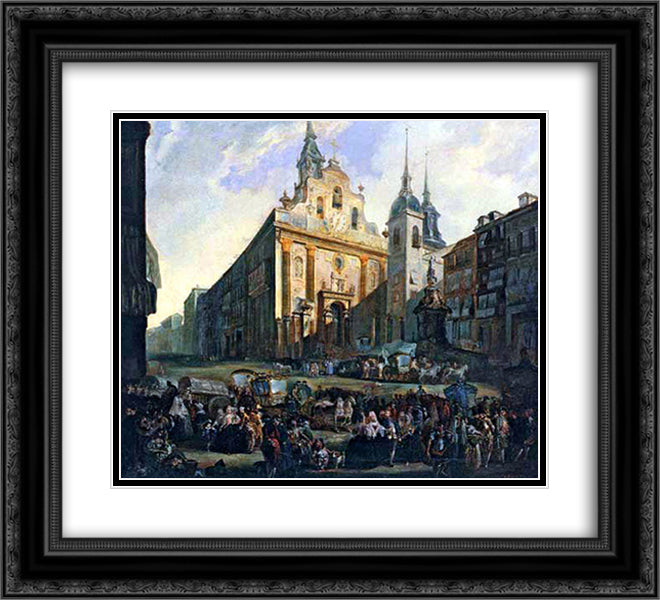 La Puerta del Sol en Madrid 22x20 Black Ornate Wood Framed Art Print Poster with Double Matting by Paret y Alcazar, Luis