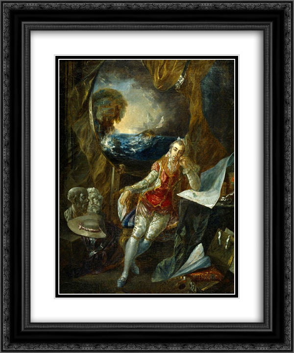 Self-portrait in the studio 20x24 Black Ornate Wood Framed Art Print Poster with Double Matting by Paret y Alcazar, Luis