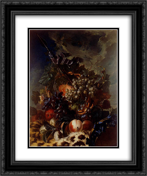Still-Life with Fruit 20x24 Black Ornate Wood Framed Art Print Poster with Double Matting by Paret y Alcazar, Luis