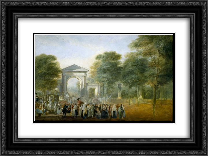 The Botanical Garden of Paseo del Prado 24x18 Black Ornate Wood Framed Art Print Poster with Double Matting by Paret y Alcazar, Luis