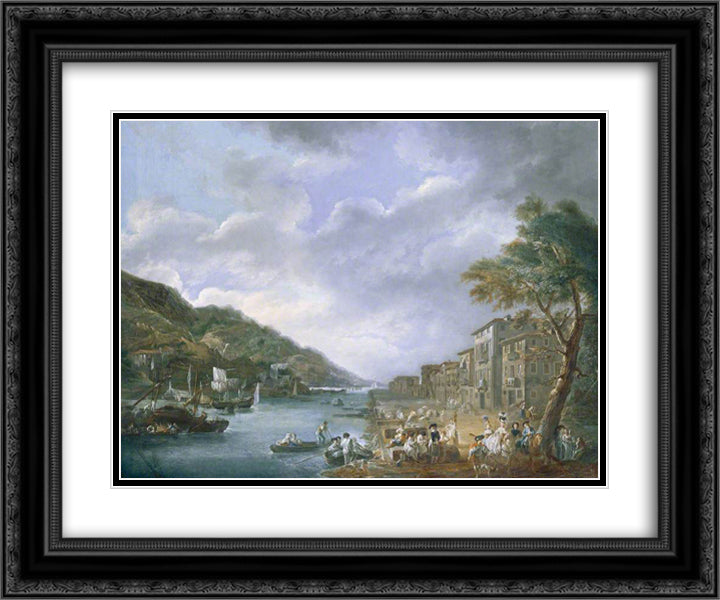The Quay, Olaveaga, Bilbao 24x20 Black Ornate Wood Framed Art Print Poster with Double Matting by Paret y Alcazar, Luis