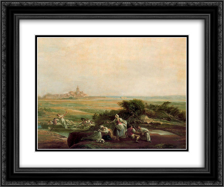View of Fuenterrabia 24x20 Black Ornate Wood Framed Art Print Poster with Double Matting by Paret y Alcazar, Luis