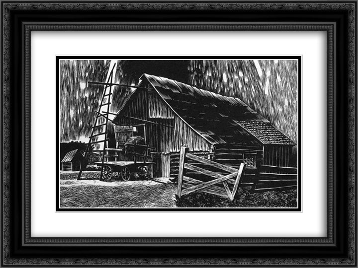 Algoma Sunday 24x18 Black Ornate Wood Framed Art Print Poster with Double Matting by Ward, Lynd