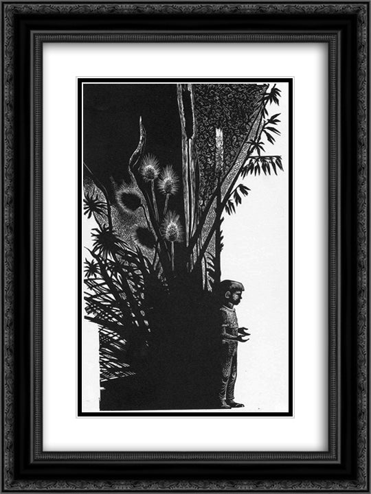 Boy Without Flower 18x24 Black Ornate Wood Framed Art Print Poster with Double Matting by Ward, Lynd