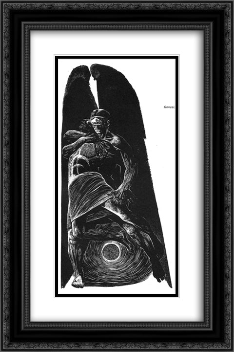 Genesis 32 (Jacob wrestles with the angel) 16x24 Black Ornate Wood Framed Art Print Poster with Double Matting by Ward, Lynd