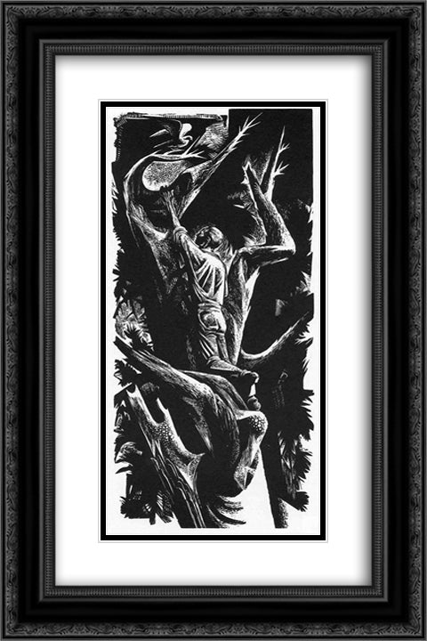 Man Climbing 16x24 Black Ornate Wood Framed Art Print Poster with Double Matting by Ward, Lynd