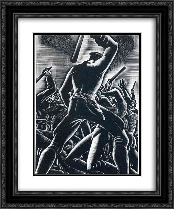 Railroaded 20x24 Black Ornate Wood Framed Art Print Poster with Double Matting by Ward, Lynd