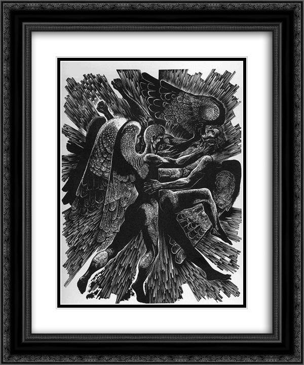 Three Angels 20x24 Black Ornate Wood Framed Art Print Poster with Double Matting by Ward, Lynd