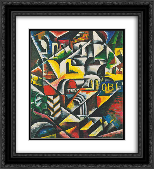 Cubist landscape city 20x22 Black Ornate Wood Framed Art Print Poster with Double Matting by Popova, Lyubov