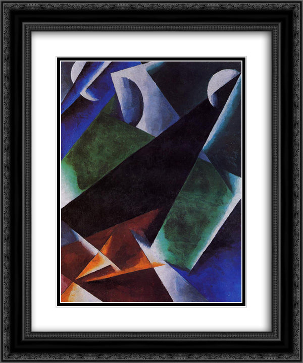 Painterly-Architectonic 20x24 Black Ornate Wood Framed Art Print Poster with Double Matting by Popova, Lyubov