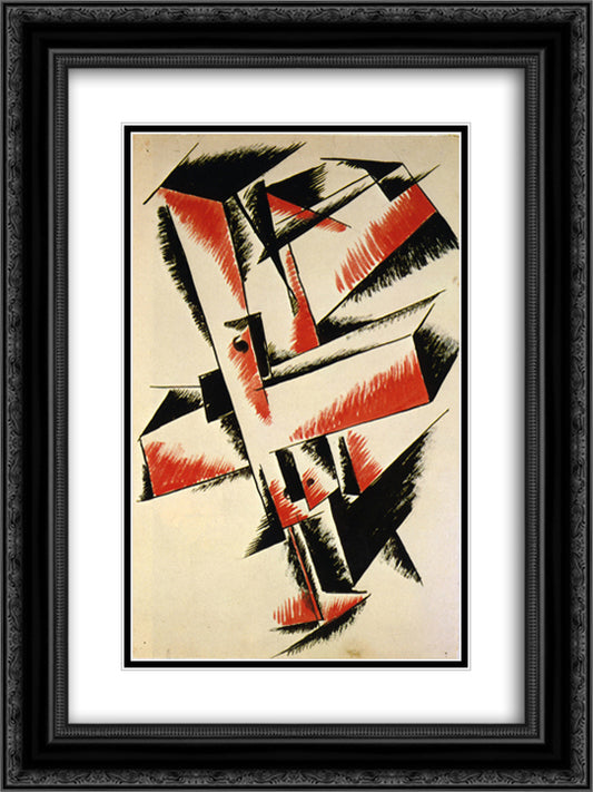 Spatial Force Construction 18x24 Black Ornate Wood Framed Art Print Poster with Double Matting by Popova, Lyubov