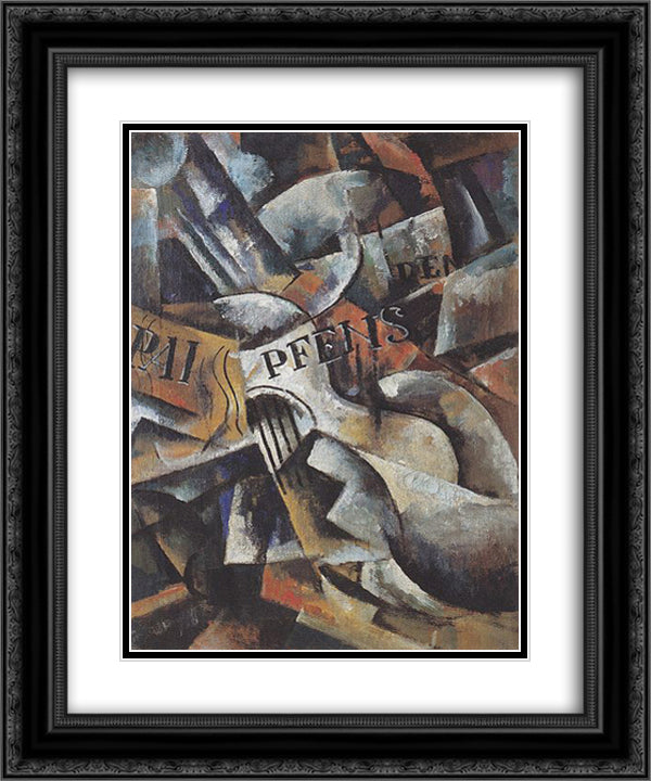 Still Life with Guitar 20x24 Black Ornate Wood Framed Art Print Poster with Double Matting by Popova, Lyubov