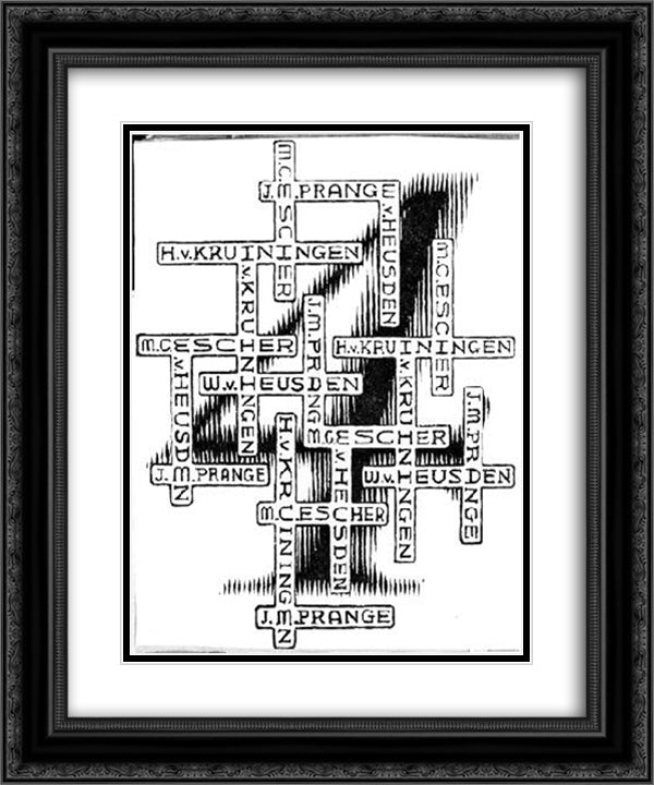 4 Graphic Artists 20x24 Black Ornate Wood Framed Art Print Poster with Double Matting by Escher, M.C.