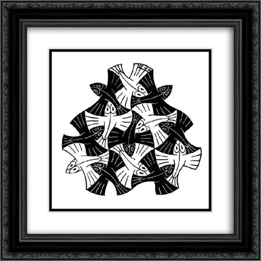 7 Black and 6 White Fishes 20x20 Black Ornate Wood Framed Art Print Poster with Double Matting by Escher, M.C.