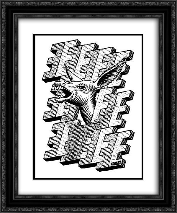 A donkey 20x24 Black Ornate Wood Framed Art Print Poster with Double Matting by Escher, M.C.