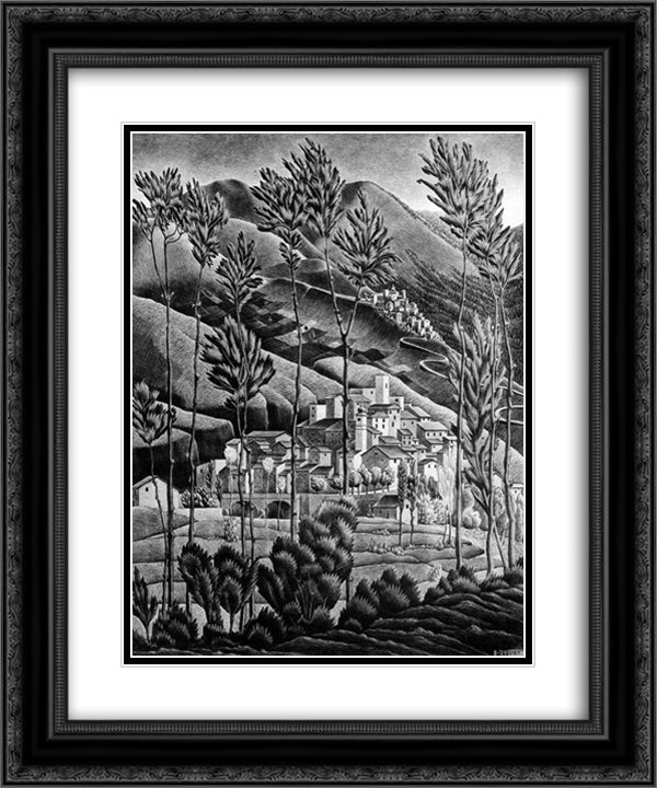 Alfedena Abruzzi 20x24 Black Ornate Wood Framed Art Print Poster with Double Matting by Escher, M.C.